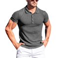 thumbnail image 5 of xiaxaixu Men’s Shirt, Short Sleeve Shirt Turn-down Collar Button Closure Ribbed Solid Summer Tops for Casual Daily, 5 of 5