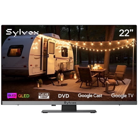 Sylvox Smart TV ,22" 12 Volt QLED Television with DVD Player,Google TV,1080P FHD ,Voice remote,Google Cast, ATSC, NTSC,AC/DC,Limo QLED