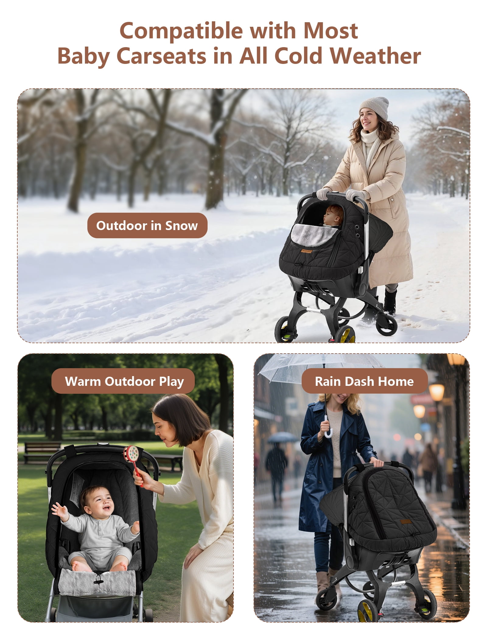 Car Seat Cover Baby Winter: Sprouterie Carseat Canopy for Babies - Infant Cold Weather Shield with Zipper Peeping Window Warm and Cozy Waterproof Universal Fitted Black for Boy Girl Neutral Newborn