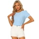 thumbnail image 1 of Blusa De Manga Corta Abullonada Vintage Con Cuello Redondo Y Guinga Informal De Verano Para Mujer Azul Claro S, 1 of 6