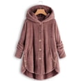 thumbnail image 2 of Womens Winter Jacket Plus Size Button Plush Tops Hooded Loose Cardigan Wool Coat Jacket Pink XXXXXL, 2 of 8