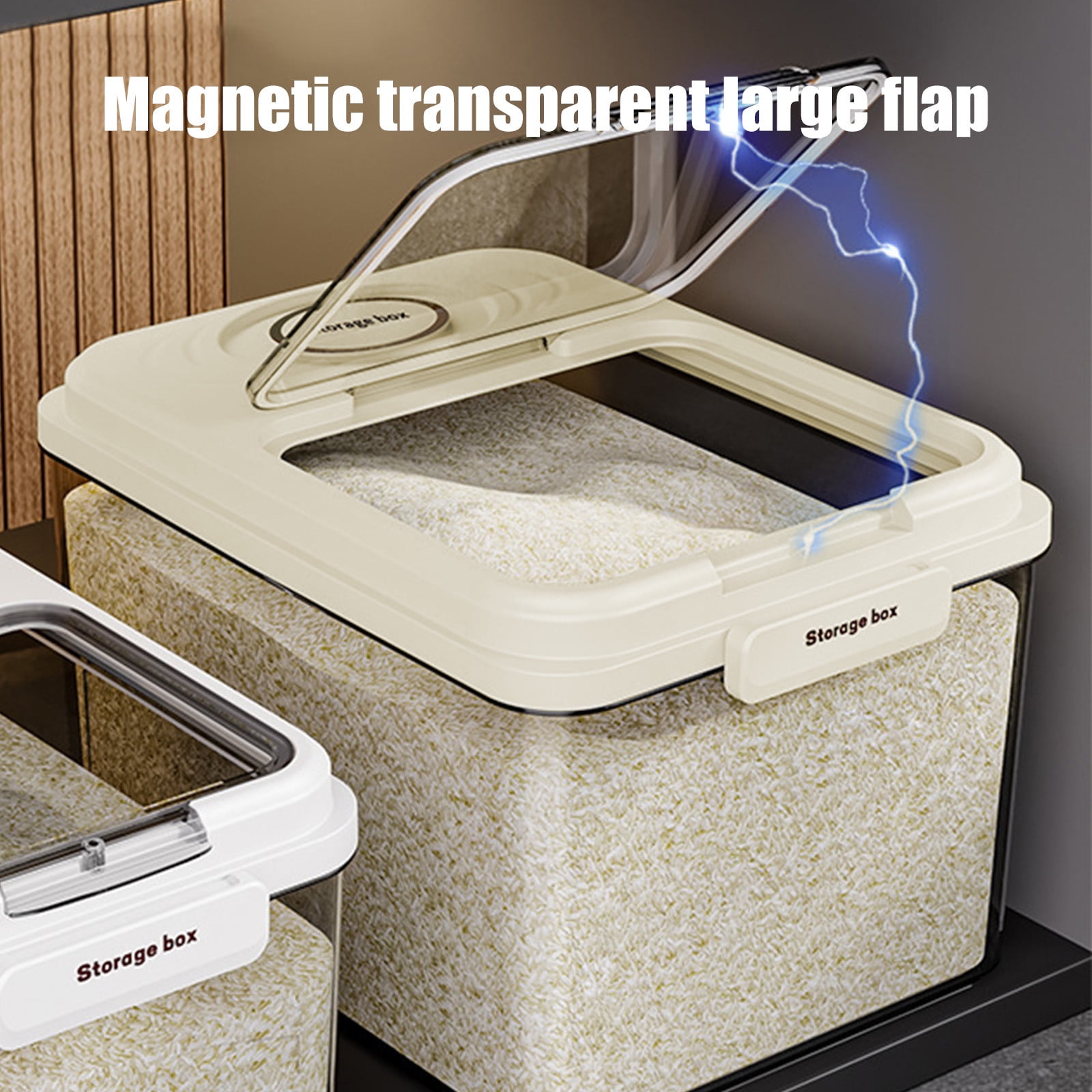 Large Airtight Food Storage Container with Measuring Cup and Visible Window, 22Lb Capacity for Rice, Flour, Cereal, and Pet Food, White or Beige