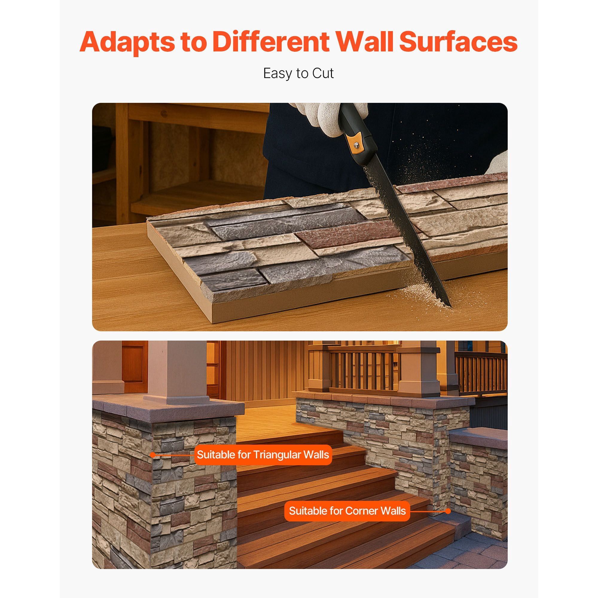 PU Faux Stone Wall Panels 39" x 198", Brick-Red Stacked Stone, Waterproof Fire-Retardant, Hand-Dyed, Easy DIY Installation for Interior Exterior