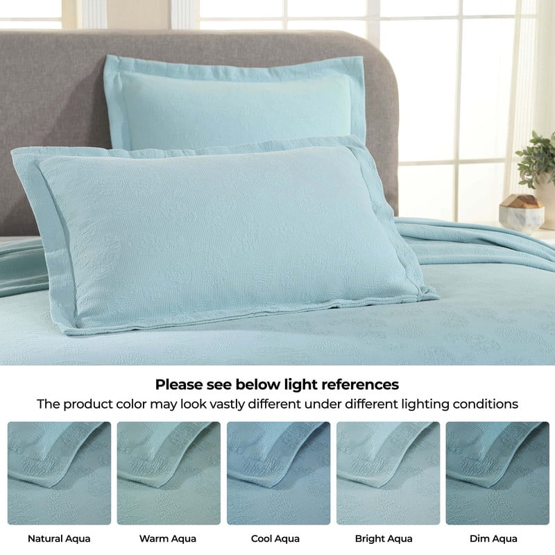 Supeior Paisley Cotton Decorative 3-Piece Bedspread Set, All Season Breathable Bedspreads, Queen, Aqua