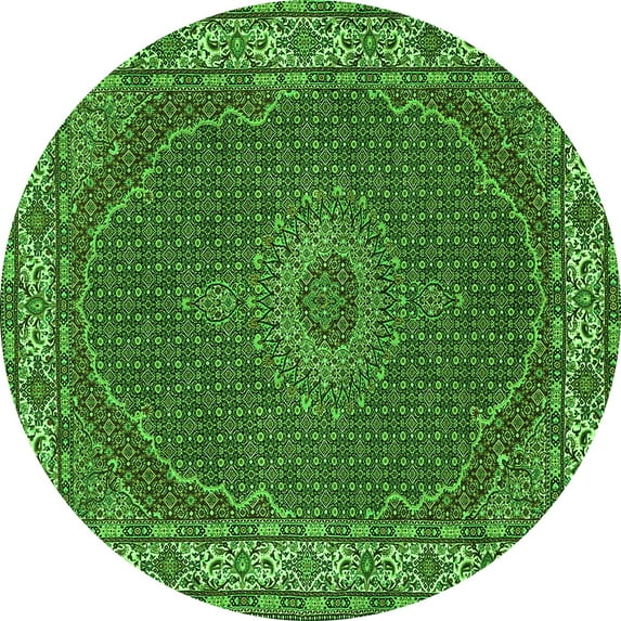 Ahgly Company Indoor Round Medallion Green Traditional Area Rugs, 4' Round