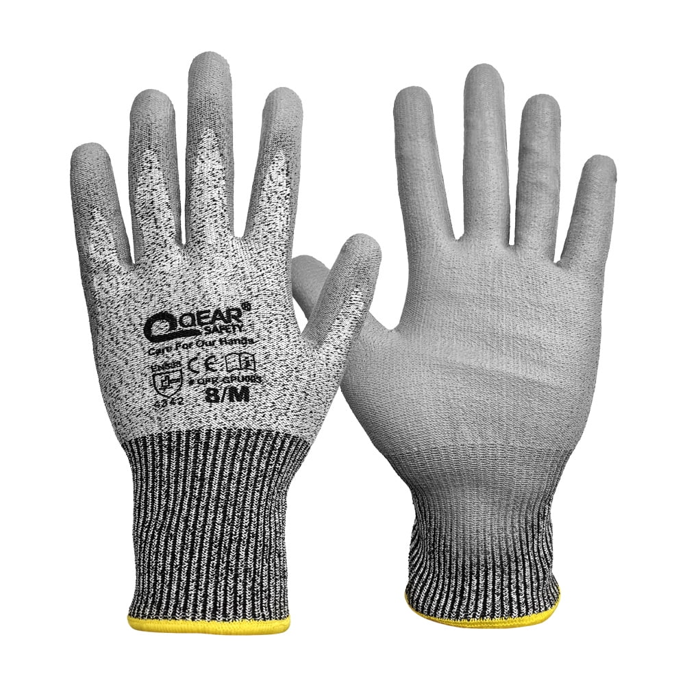 10 Pairs QEAR Lightweight Blade Cut Resistance Level 3 Work Safety Gloves, Thin and Breathable PU Palm Coated, Size XL