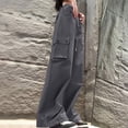 thumbnail image 2 of Diufon Cargo Pants for Women Solid Color Lounge Pants Waist Drawstring Button Trousers with Pockets, 2 of 6