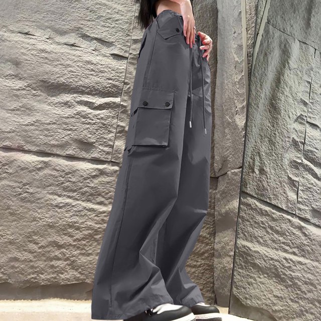 Jienlioq Fall Savings Clearance Sales 2024 Wome Button Pocket Drawstring Solid Color High Waisted Wide Legs Overalls Full Length Pants