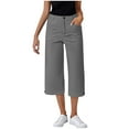thumbnail image 3 of QATAINLAV Womens Casual Capris Summer High Waisted Wide Leg Dress Pants Solid Casual Suit Trousers Work Business Outfits Gray S Ofertas en Walmart, 3 of 7