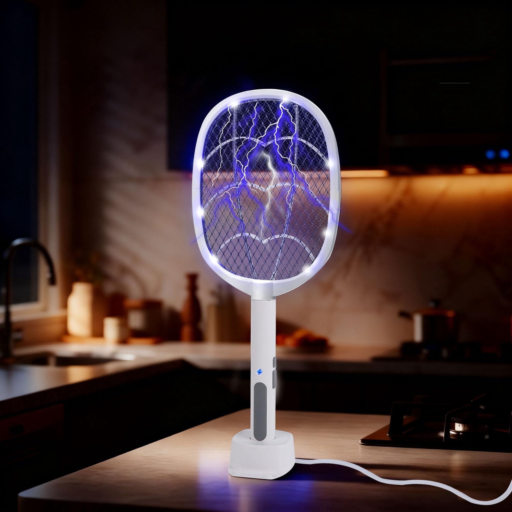 3 Packs Electric Fly Swatter Rackets  2-in-1 Handhold Zapper With 3000v High Plug-in Mosquito Killer Insect Light 3 Layer Safety Mesh Portable For Indoor Outdoor Use