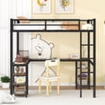 thumbnail image 3 of Full Metal Loft Bed with Desk and Shelves, Loft Bed with Ladder and Guardrails, Loft Bed Frame for Bedroom, Black with Vintage wood-colored desk(Old SKU: W1307S00022), 3 of 10