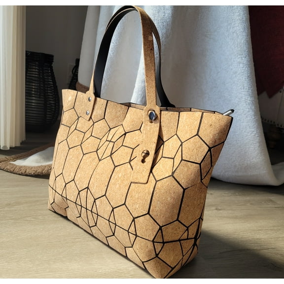 Cork Shoulder Bag Tote women handbags purse geometric Vegan organic sustainable Eco friendly gift plant based ethically produced