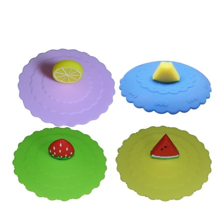 

4 Pcs Silicone Cup Lids Creative Fruit Shaped Mug Covers Anti-dust Reusable Drink Covers Soup Cup Lids (Watermelon Strawberry Lem