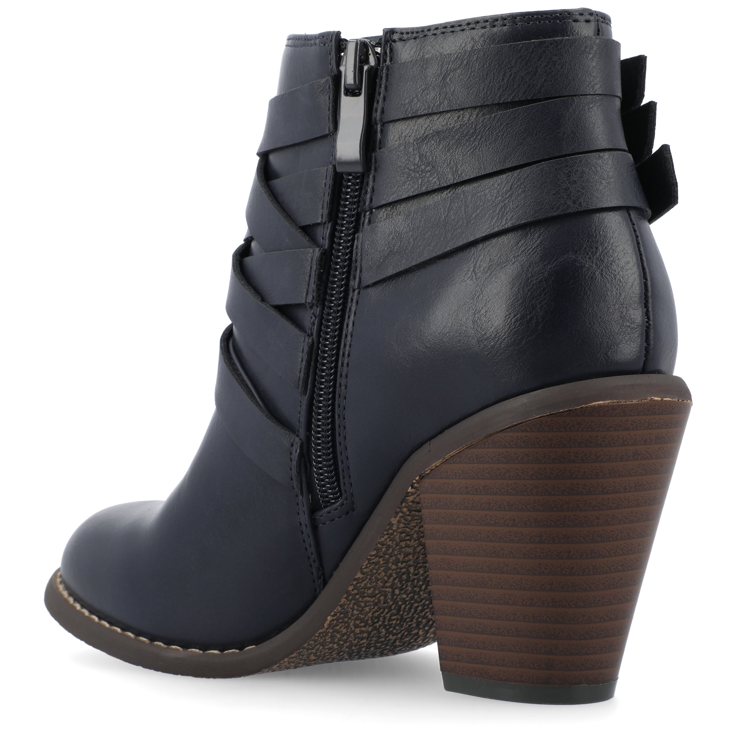 Journee Womens Strap Inside Zip Stacked Heel Booties, Widths Available
