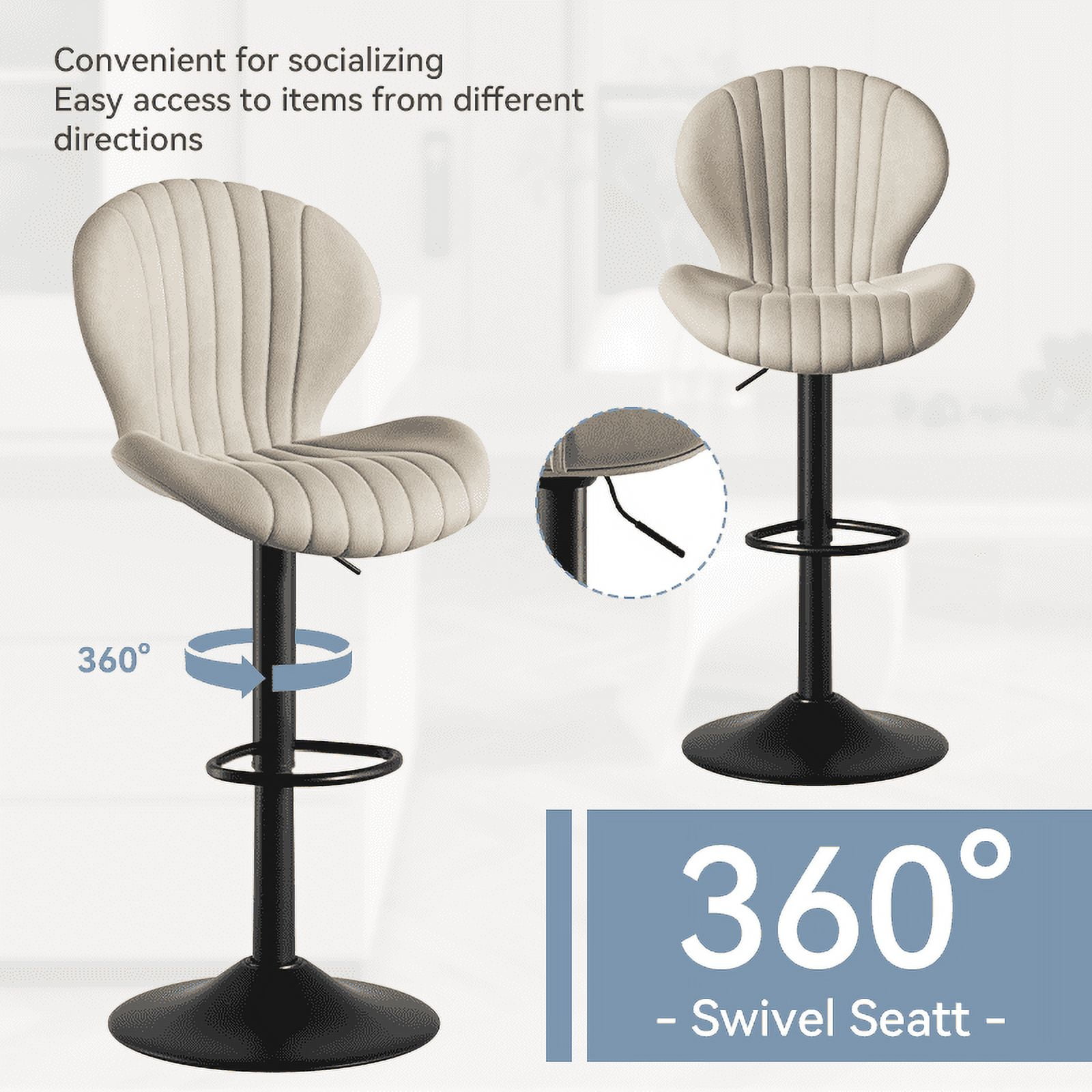 MOONMISS Modern Adjustable Bar Stool Faux Leather Bar Stool,Beige(Set of 2)