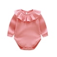 thumbnail image 1 of 2025 Baby Boys Girls Romper Spring Fall Solid Color Jumpsuit Ribbed Cotton Long Sleeves Jumpsuit Pink, 1 of 5