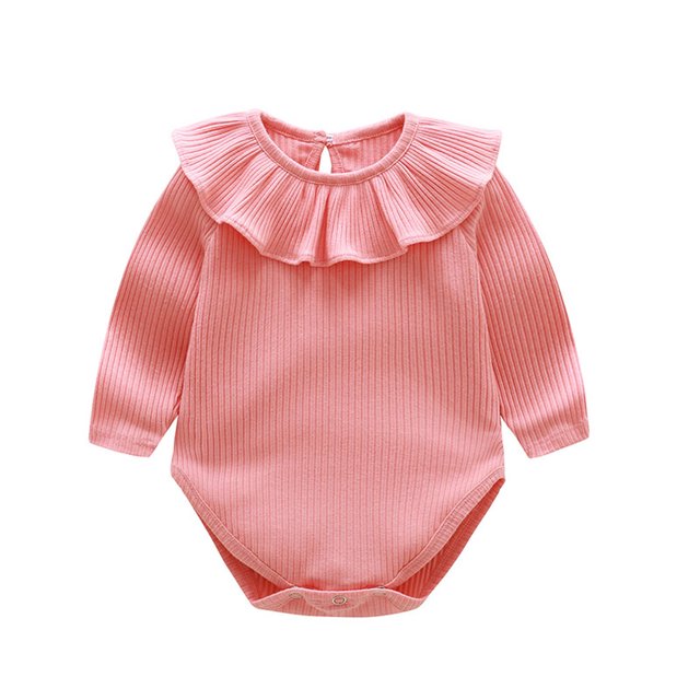 2025 Baby Boys Girls Romper Spring Fall Solid Color Jumpsuit Ribbed Cotton Long Sleeves Jumpsuit Pink