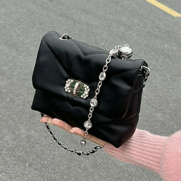 New Transportation Beaded Chain Bag, Exquisite Black Fashion Shoulder Bag