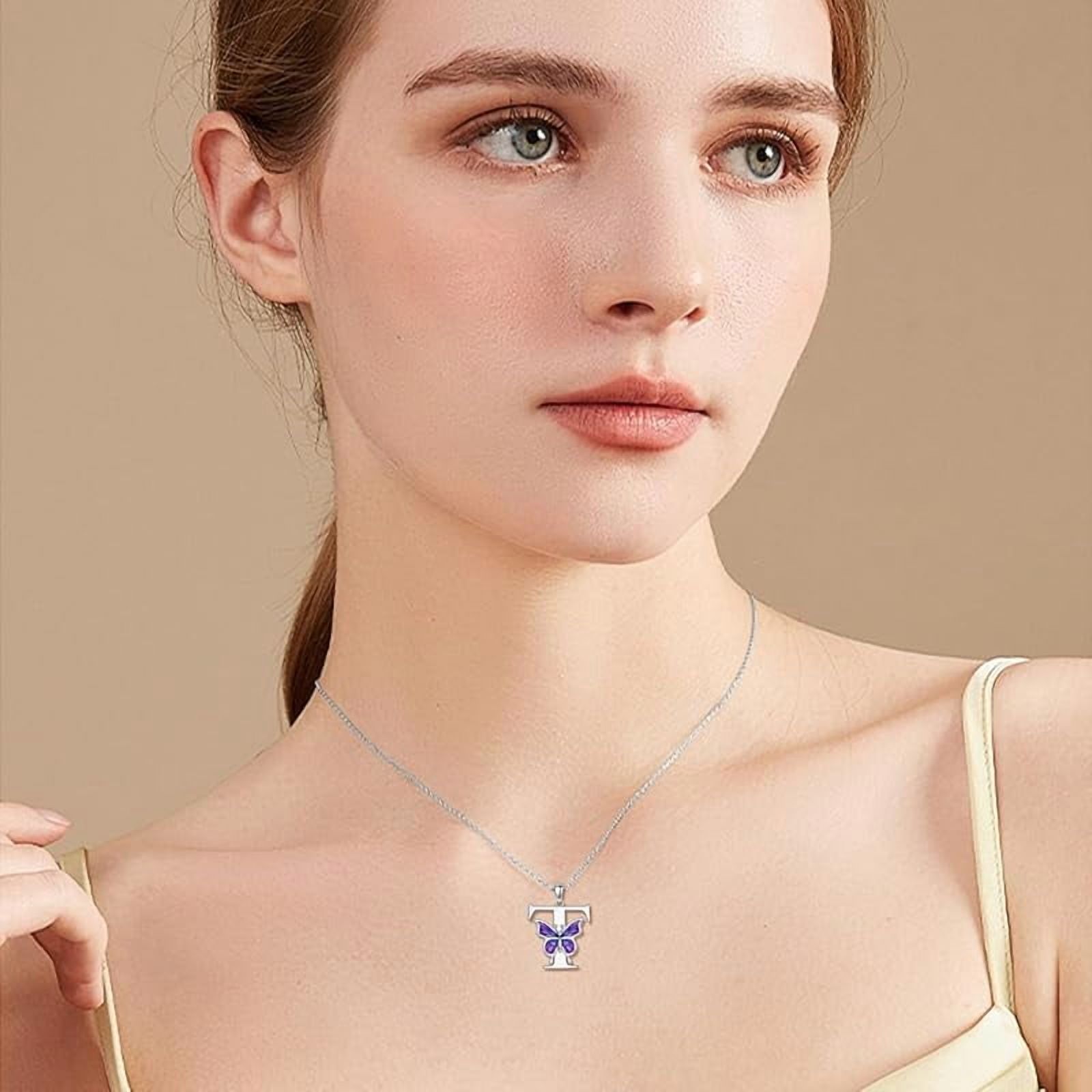 AOBOCO Initial Necklace for Women 925 Sterling Silver Purple Butterfly with A-Z 26 Letters Pendant Necklace for Graduation Gifts