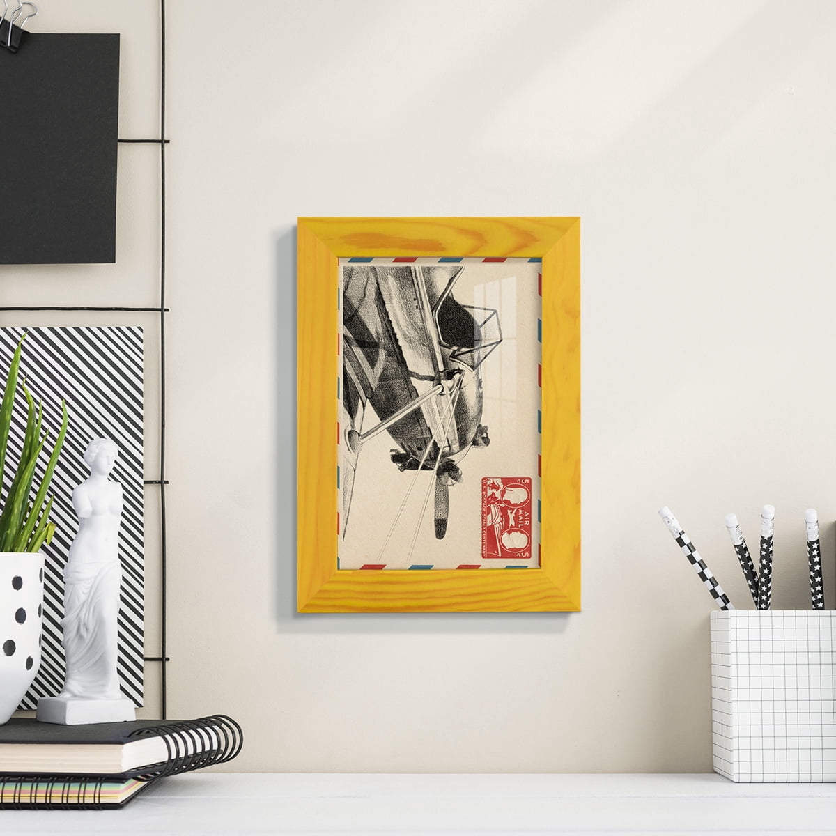Vintage Airmail I -Framed Print w/glass-Sunflower Yellow