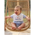 thumbnail image 3 of BemeyourBBs Baby Our First Mothers Day Outfit Newborn Baby Boy Girl Summer Clothes Plaid Bubble Romper Crew Neck Short Sleeve Plaid Print Letters Heart Embroidery Bodysuit Jumpsuit, 3 of 9