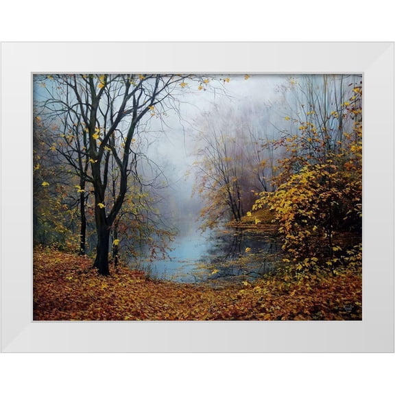 Cernov, Ivan 14x12 White Modern Wood Framed Museum Art Print Titled - Autumn Dancing in the Fog