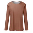 thumbnail image 4 of 2023 Cotonie Women's Solid Color T-shirt Long Sleeves Pullover Round Neck Blouse 2023 Trendy Casual Tops,Brown,L, 4 of 5