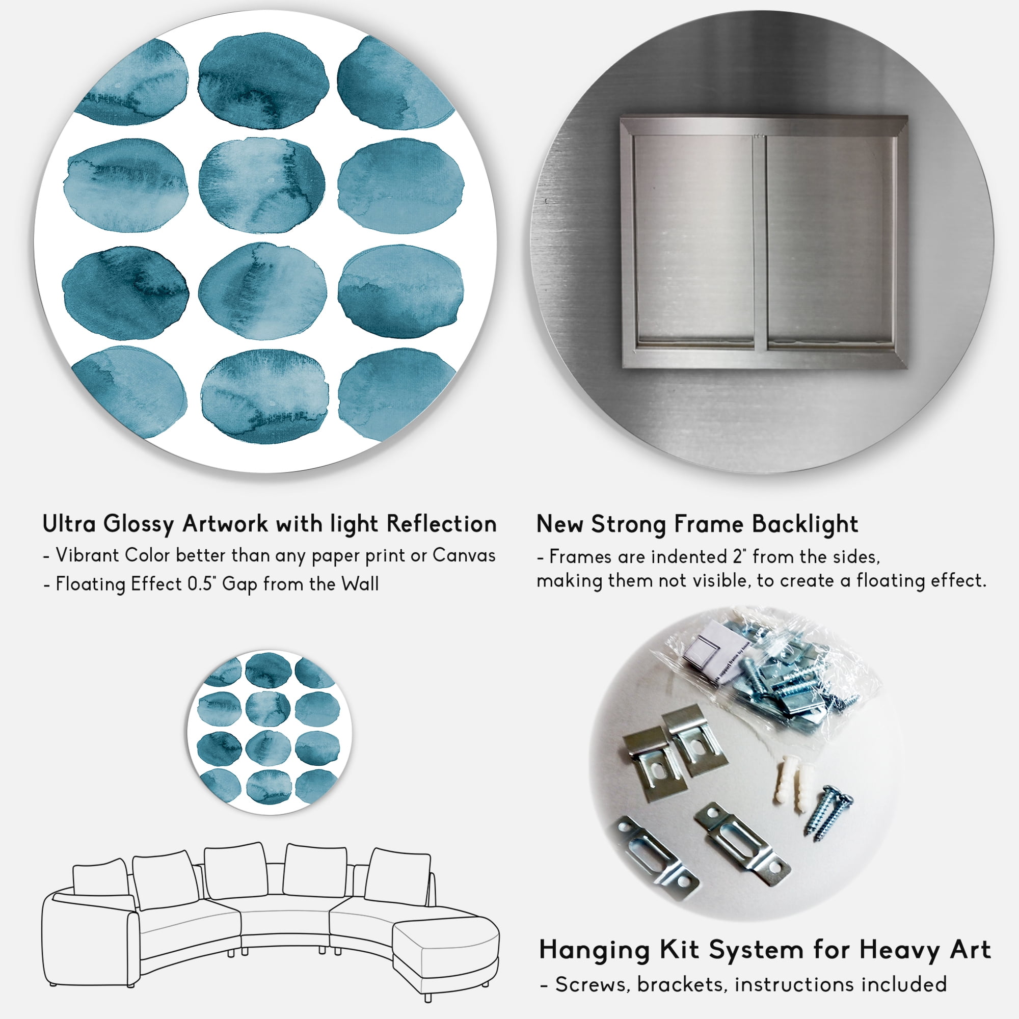 Designart 'Blue Aquamarine Circles Geometric Elements' Modern Circle Metal Wall Art 29x29 - Disc of 29