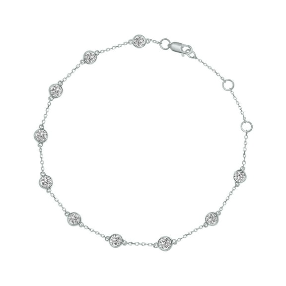 SZUL Women's 1 Carat TW Bezel Set Lab Grown Diamond Station Bracelet in 14K White Gold