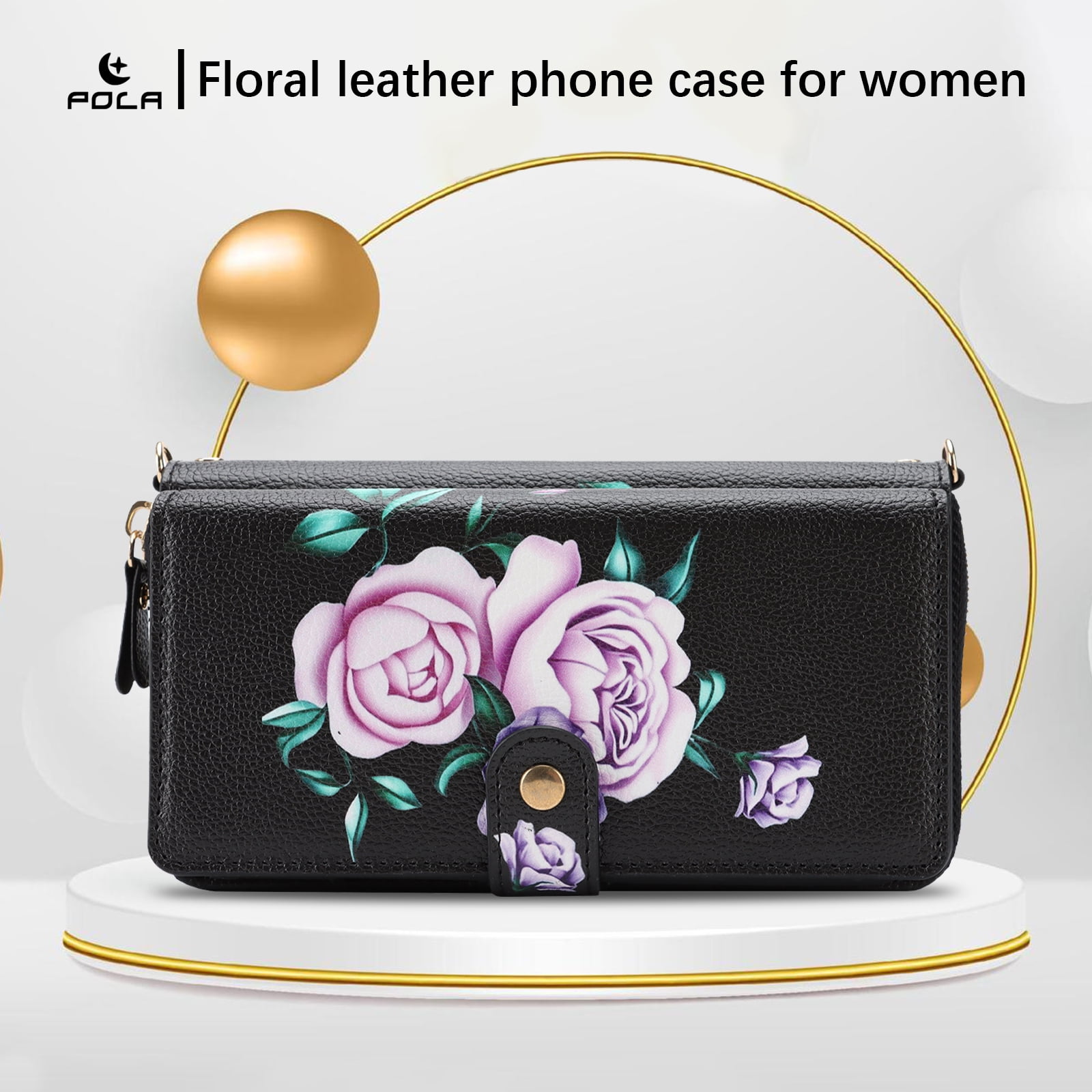 TECH CIRCLE 2-in-1 Wallet Case for iPhone 16 (6.1", 2024), Detachable Magnetic Back Cover, Flip Flower Phone Case with 15 Card Slots, Zipper Pocket, Crossbody Strap, Wrist Strap, Black