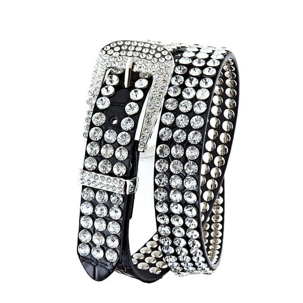 Crazy4Bling Black Rhinestone Studded Leather Belt, Decorated with
