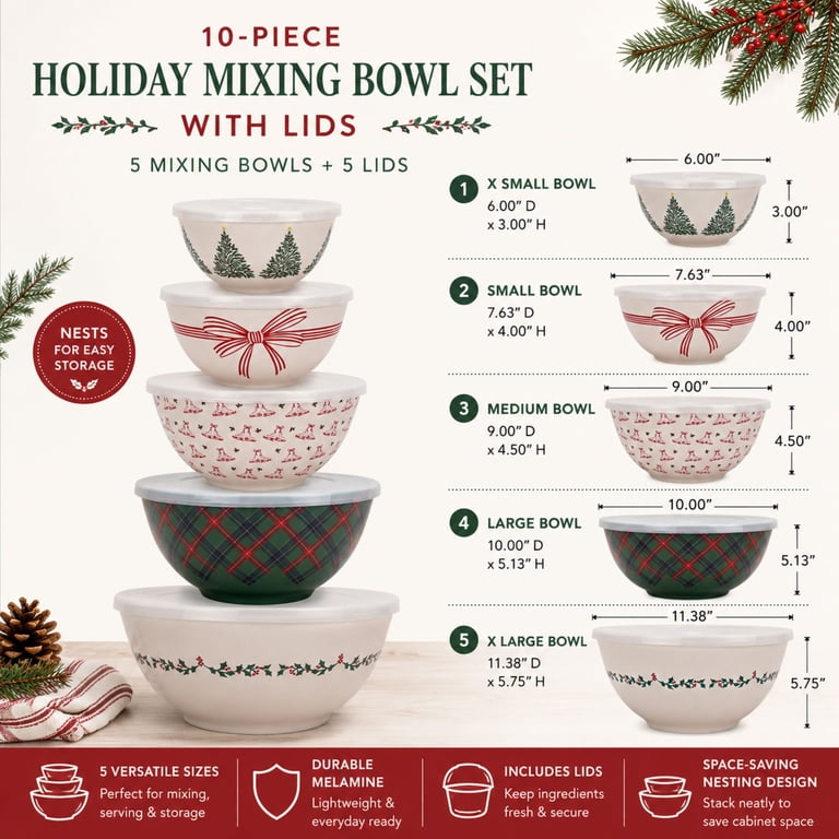Jessie James Decker 10-Piece Holiday Mixing Bowl Set With Lids photo 3