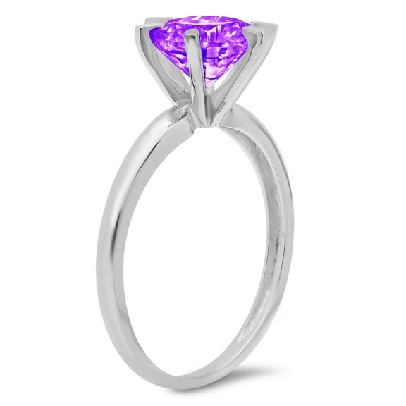 2 ct Round Cut Natural Amethyst Solitaire Engagement Ring for Women in 18K White Gold