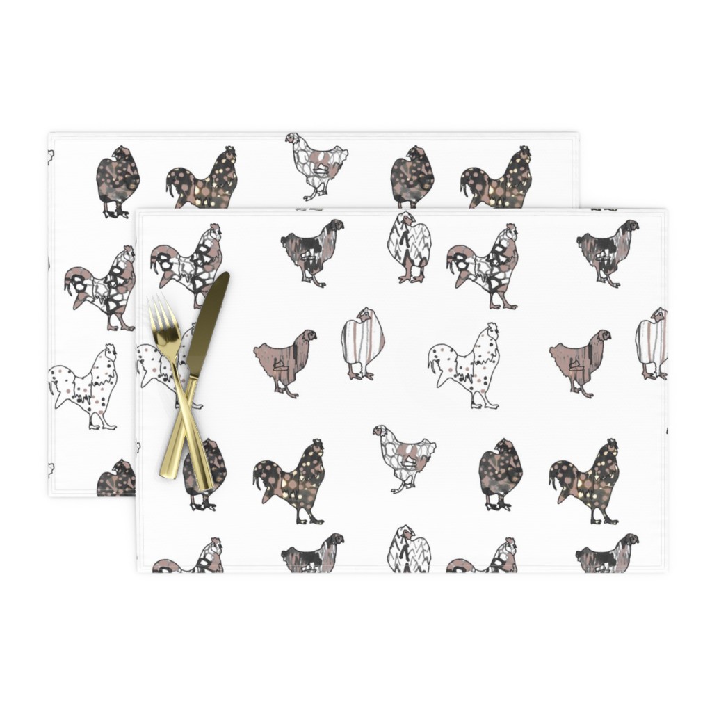 Cloth Placemats Farmhouse Chickens Earth Tone Hens Farm Animals Set of