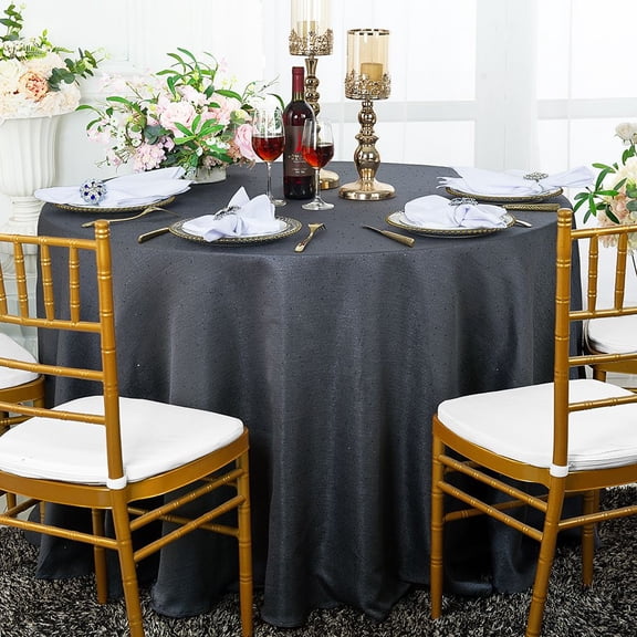 Wedding Linens Inc. 90" Round Paillette Poly Flax / Burlap Sequins Hessian Tablecloths Table Covers for Wedding Party Events Luxury Décor use - Pewter