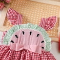 thumbnail image 5 of Baby Onesies Unisex Infant Girls Fly Sleeve Watermelon Plaid Romper Dress Baby Rompers Girl Red 6-12 Months, 5 of 6