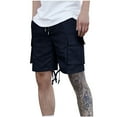 thumbnail image 3 of BiZtdJrK Holiday Sales, Men's Cargo Shorts 2025 Summer Casual Drawstring Elastic Waist Beach Shorts Relaxed Fit Solid Color Work Shorts with Multi Pockets Navy XXXL, 3 of 9