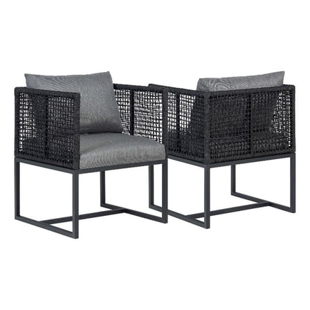 Pemberly Row Pair of Outdoor Aluminum Dining Chair with Rope Design - Black