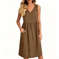 thumbnail image 2 of Casual Dress Tank Sundress 2026 Ladies' Casual And Fashionable Solid Color V-Neck Sleeveless Pocket Dress Brown Xxl, 2 of 6