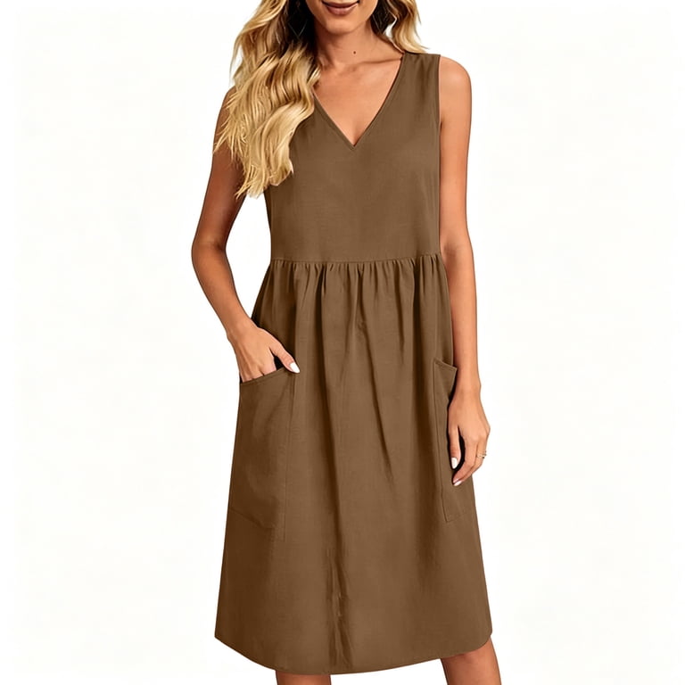 cotton tank dress empire waist Oksale Empire Waist Dress for Women Summer 2026 Elastic Smocked Tank Dress Sleeveless Elegant Vacation Maxi Dresses Green S, Women's, Size: Small