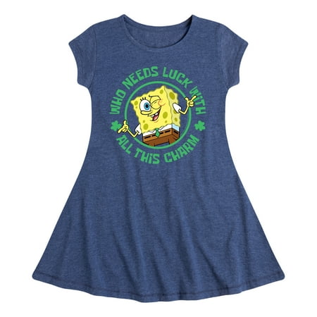 

SpongeBob SquarePants - Who Needs Luck With This Charm - Girls Fit And Flare Cap Sleeve Dress