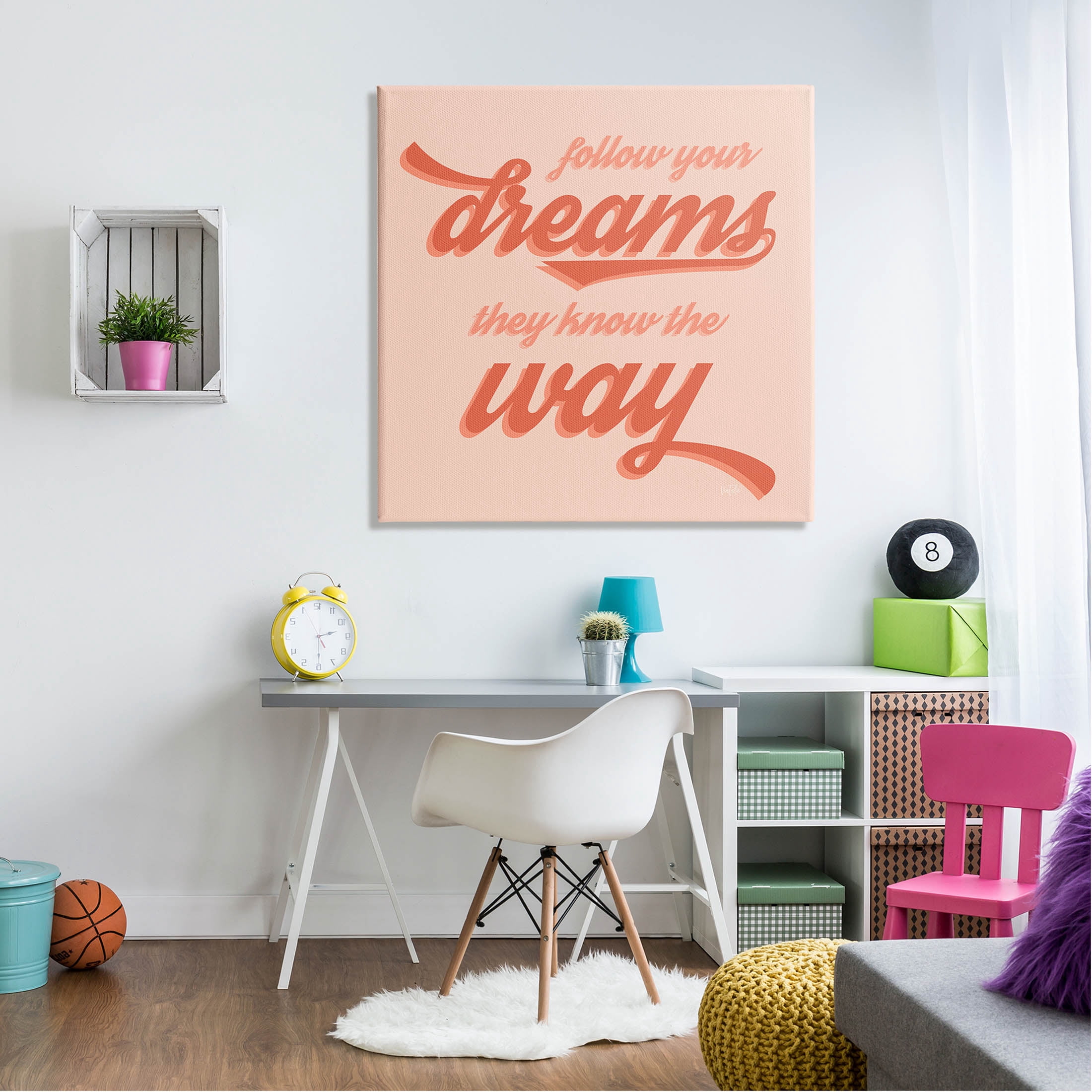 Follow Your Dreams They Know The Way Phrase Inspirational Graphic Art Gallery Wrapped Canvas Print Wall Art