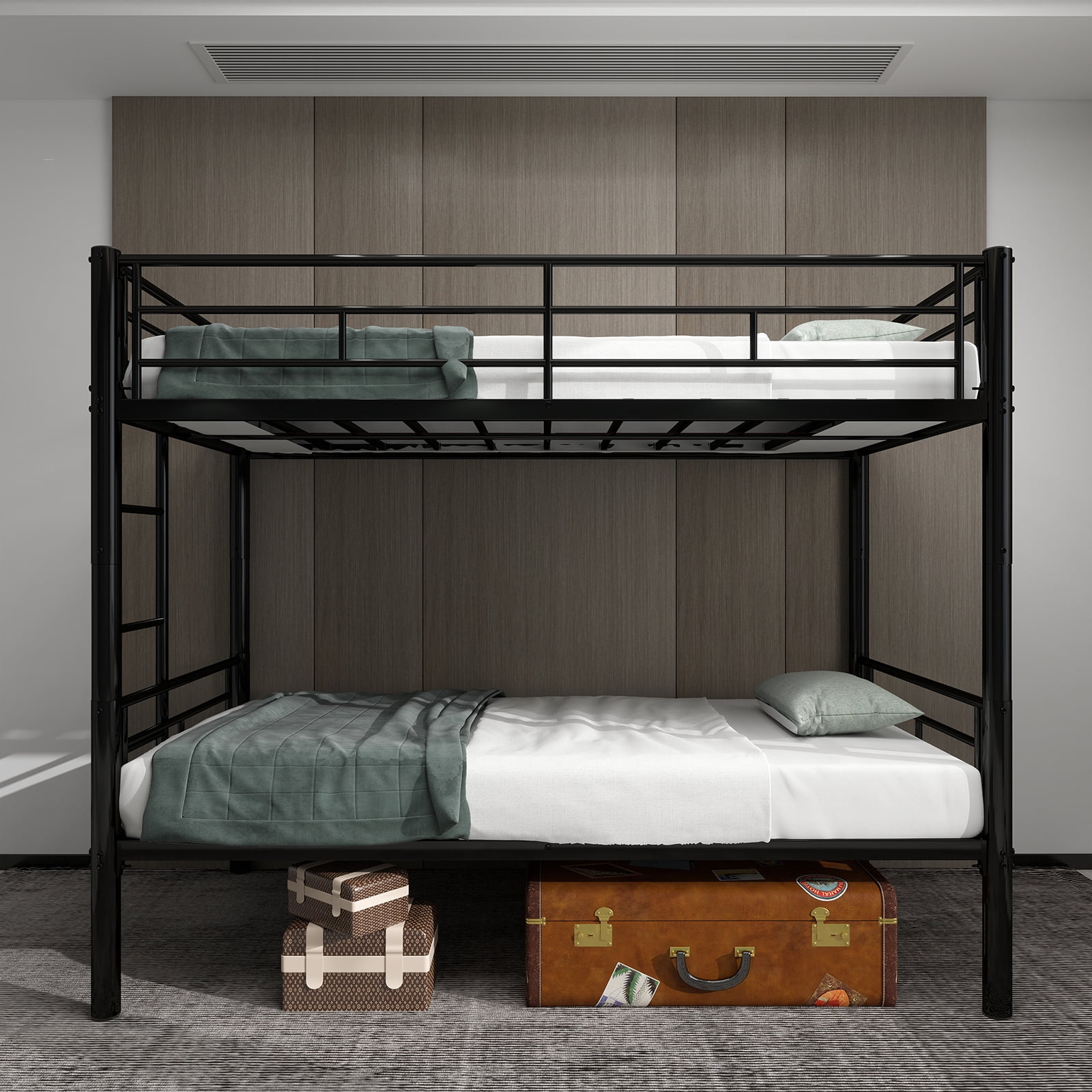 Alvantor Bunk Beds Twin over Twin Metal Convertible 2 Beds Heavy-duty Bed Frame for Kids Teens with Ladders & Guardrail Black