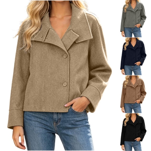 Tqcoqu Womens Fall Winter Cropped Jacket,Long Sleeve Lapel Button Front Casual Outer Coat