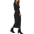 thumbnail image 4 of INSPIRE CHIC Robe Midi Décontractée à Manches Longues Col en V Automne Hiver pour Femmes m Noir, 4 of 5