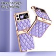 thumbnail image 5 of MonsDirect for 6.7 inch Samsung Galaxy Z Flip 4 5G 2022 Case, Hinge Protection Plating Frame Hard PC Shell Diamond PU Leather Cover Shockproof with Finger Ring Stand Holder for Galaxy Z Flip 4, Purple, 5 of 7