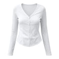thumbnail image 7 of XuJwPNcy Long Sleeve Shirts for Women Button Down V Neck Fitted Tops Soft Comfy Sun Protection T-Shirts Summer Clothes, 7 of 7