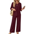 thumbnail image 2 of HAJWOH Two Piece Sets for Women 3/4 Length Sleeve Lounge Sets Vacation Travel Outfits Fashion Clothing, 2 of 5