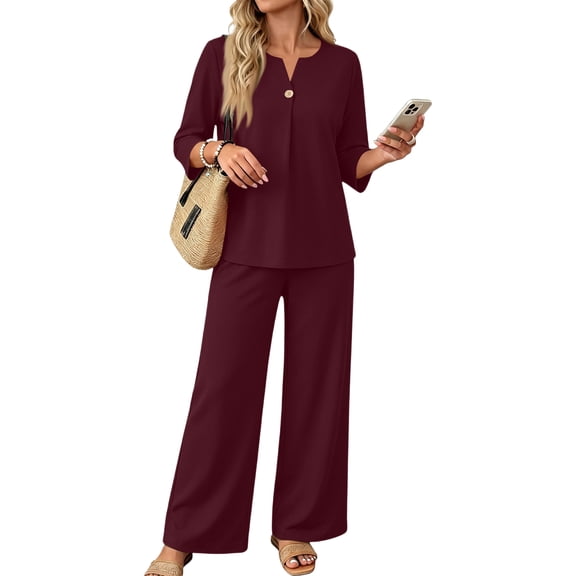 2 Piece Sets for Women Summer Spring Vacation Beach Travel Airport Outfits Three Quarter Sleeve Lounge Set