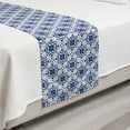thumbnail image 2 of Moroccan Bed Runner, Floral Inspired Classical Oriental Damask Repeating Simplistic Print, Decorative Accent Bedding Scarf for Hotels Homes and Guestrooms, Twin, Off White Dark Sky Blue, by Ambesonne, 2 of 2